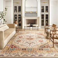 Tapis persan beige avec motifs colorés ethniques LANMUI