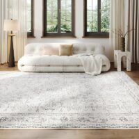 Tapis persan blanc cassé traditionnel style ethnique rectangulaire PEACE