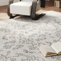 Tapis persan blanc cassé traditionnel style ethnique rectangulaire PEACE