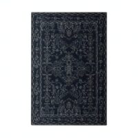 Tapis persan noir traditionnel style ethnique rectangulaire PEACE