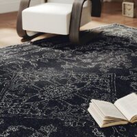 Tapis persan noir traditionnel style ethnique rectangulaire PEACE