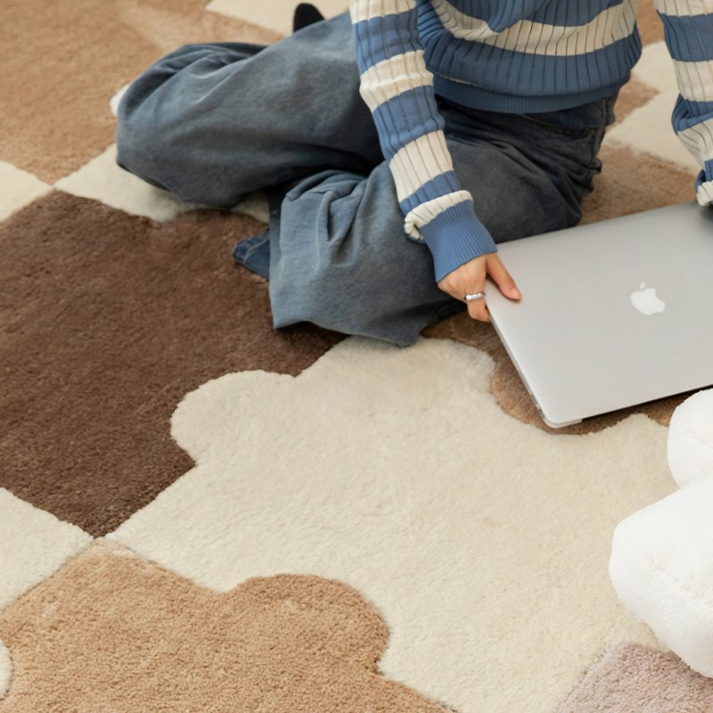 Tapis puzzle de sol pour enfant doux blanc crème YOUPI
