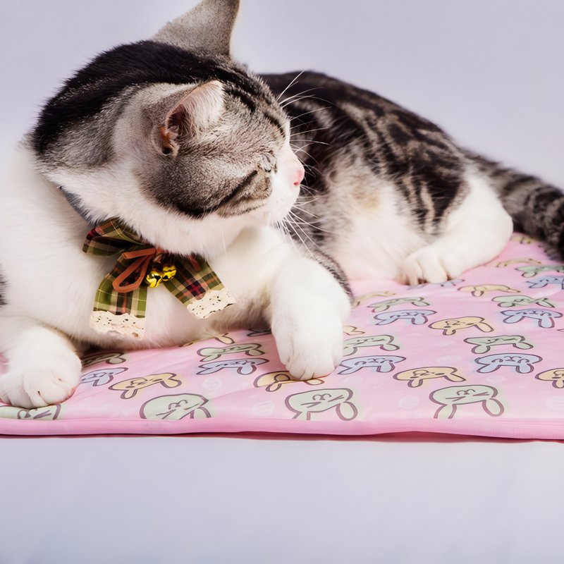 Tapis rafraîchissant chat rose rectangulaire lavable motifs lapins