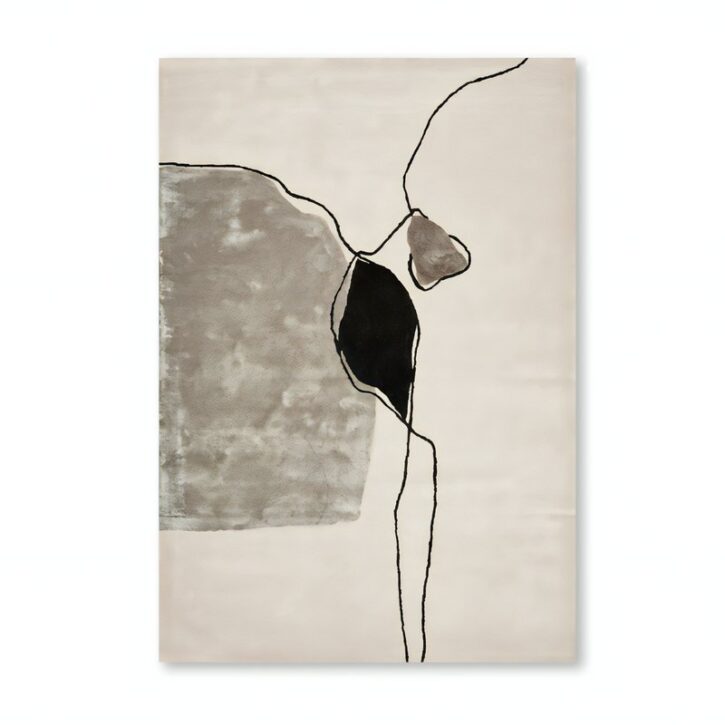 Tapis rectangulaire beige art abstrait minimalisme italien en laine PUXU