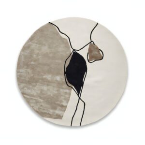 Tapis rond beige art abstrait minimalisme italien en laine PUXU