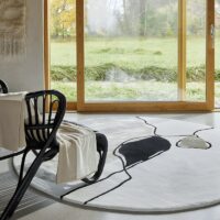 Tapis rond beige art abstrait minimalisme italien en laine PUXU