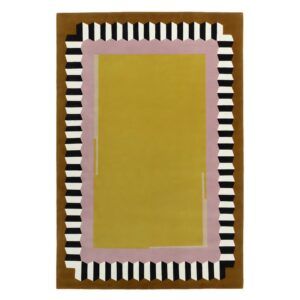 Tapis rectangulaire jaune moderne et abstrait pour salon bords marrons ARTO DESIGN