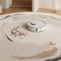 Tapis rond beige avec motifs abstraits pour salon et chambre CAMILLE