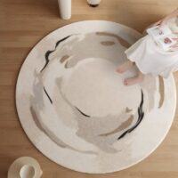 Tapis rond beige avec motifs abstraits pour salon et chambre CAMILLE