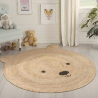 Tapis rond en jute naturel tressé pour enfant modèle ours