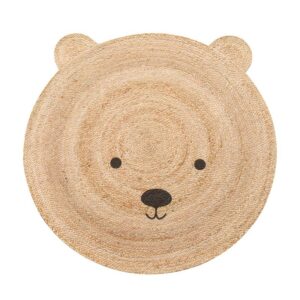 Tapis rond en jute naturel tressé pour enfant modèle ours