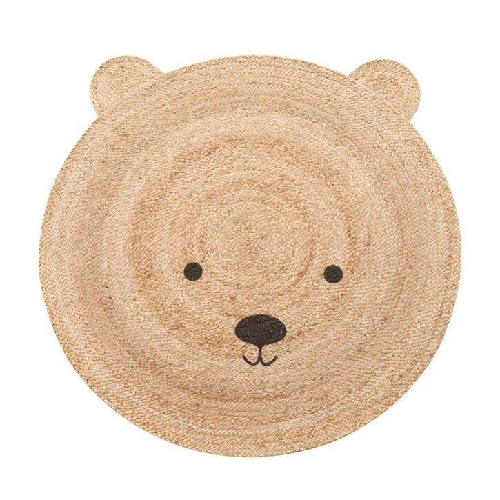 Tapis rond en jute naturel tressé pour enfant modèle ours