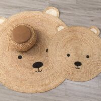Tapis rond en jute naturel tressé pour enfant modèle ours