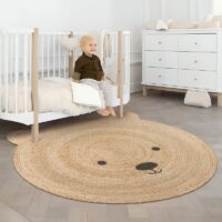 Tapis rond en jute naturel tressé pour enfant modèle ours