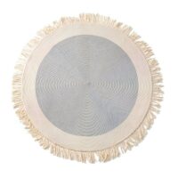 Tapis rond gris et beige avec pompons en coton et lin ETNA