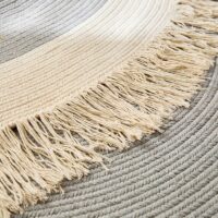 Tapis rond gris et beige avec pompons en coton et lin ETNA