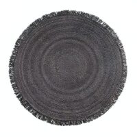 Tapis rond gris foncé en laine tissé avec froufrous BRIAD