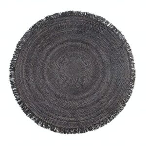 Tapis rond gris foncé en laine tissé avec froufrous BRIAD