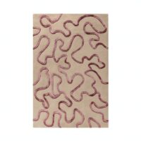 Tapis rose et beige rectangulaire motifs abstraits lignes entrelacées PUXU