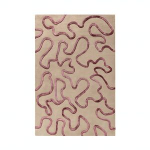 Tapis rose et beige rectangulaire motifs abstraits lignes entrelacées PUXU