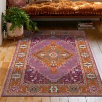 Tapis rose oriental rectangulaire motifs traditionnels LANMUI