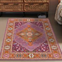 Tapis rose oriental rectangulaire motifs traditionnels LANMUI