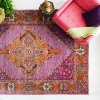 Tapis rose oriental rectangulaire motifs traditionnels LANMUI