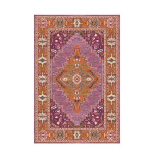 Tapis rose oriental rectangulaire motifs traditionnels LANMUI