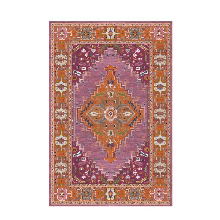 Tapis rose oriental rectangulaire motifs traditionnels LANMUI