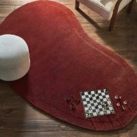 Tapis rouge forme irrégulière style français en laine PUXU