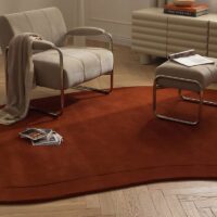 Tapis rouge forme irrégulière style français en laine PUXU