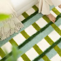 Tapis shaggy avec nuances de vert pour cuisine et salon PUXU