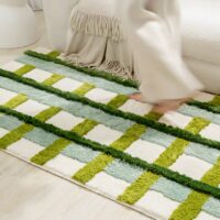 Tapis shaggy avec nuances de vert pour cuisine et salon PUXU
