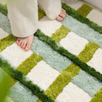 Tapis shaggy avec nuances de vert pour cuisine et salon PUXU