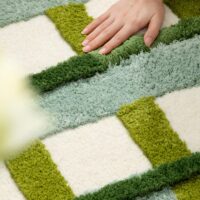Tapis shaggy avec nuances de vert pour cuisine et salon PUXU