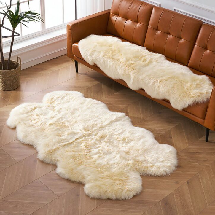 Tapis shaggy en laine naturelle véritable blanc cassé DAJU