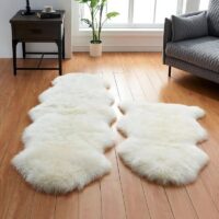 Tapis shaggy en laine naturelle véritable blanc cassé DAJU