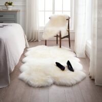 Tapis shaggy en laine naturelle véritable blanche DAJU