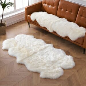 Tapis shaggy en laine naturelle véritable blanche DAJU