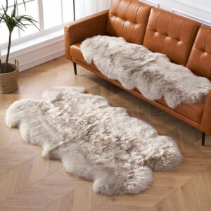 Tapis shaggy en laine naturelle véritable couleur lin DAJU