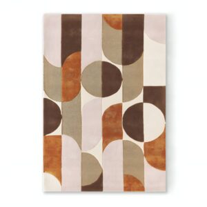Tapis terracotta rose et marron rectangulaire demi-cercles colorés PUXU