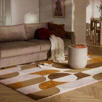 Tapis terracotta rose et marron rectangulaire demi-cercles colorés PUXU