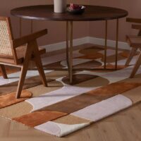 Tapis terracotta rose et marron rectangulaire demi-cercles colorés PUXU
