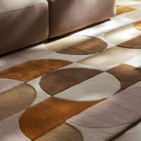 Tapis terracotta rose et marron rectangulaire demi-cercles colorés PUXU