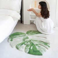 Tapis vert feuille de monstera pour salon design et chic ABI