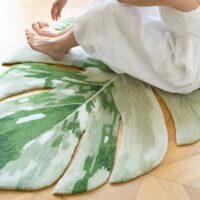 Tapis vert feuille de monstera pour salon design et chic ABI