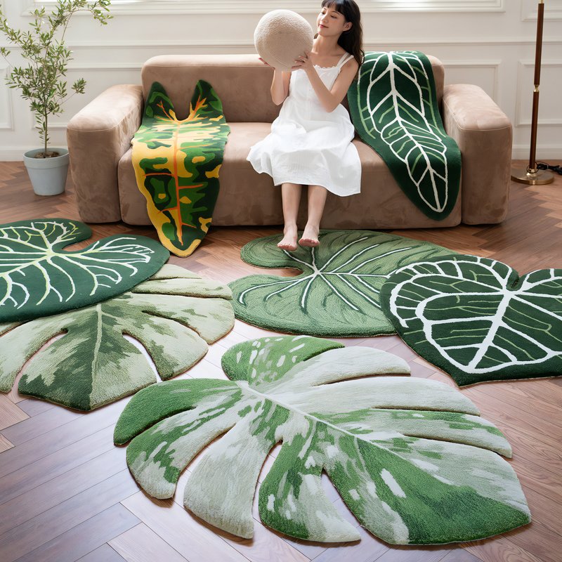 Tapis vert feuille de monstera pour salon design et chic ABI