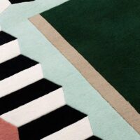 Tapis vert moderne design tendance et abstrait pour salon avec bords roses ARTO DESIGN
