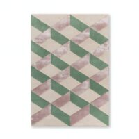 Tapis vert rose et beige motifs géométriques en perspective PUXU