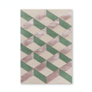 Tapis vert rose et beige motifs géométriques en perspective PUXU